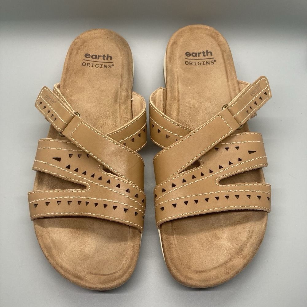 Earth Origins Tillar Brown Laser Cut Slide Sandals Womens 9 N